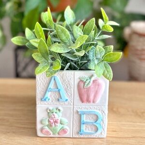 Inarco 1970s Nursery Planter Ceramic ABC Blocks Decorative Pastel Mid Century